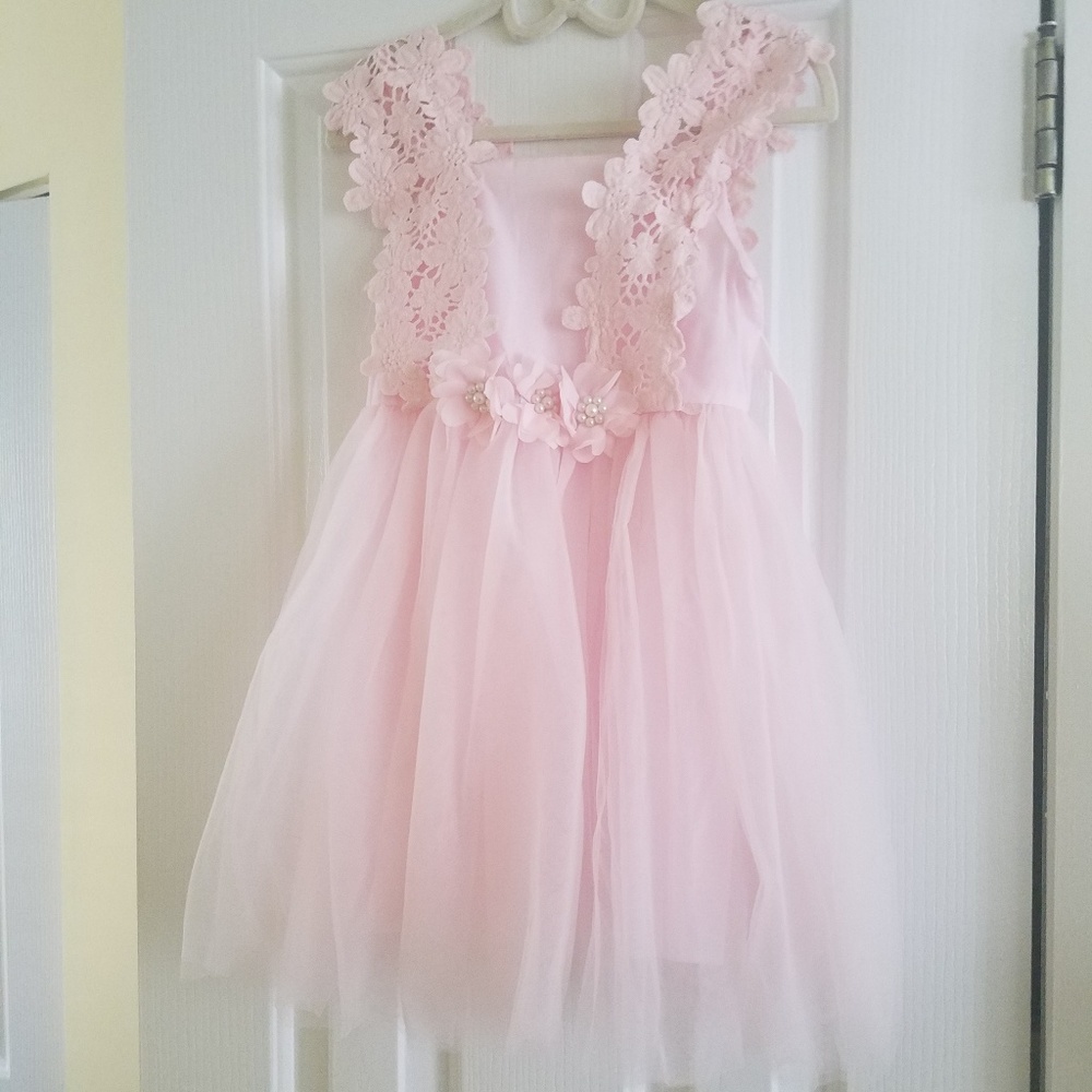 Dress Pink Lace Flowers w Chiffon Bottom